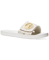 Michael Kors Women's Mk Charm Pool Slide Slip-On Flat Sandals