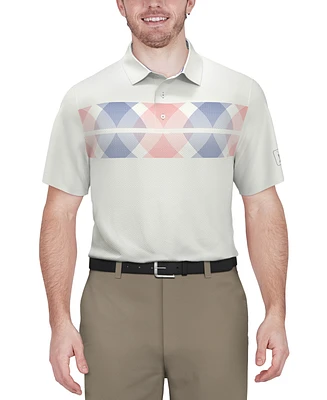 Pga Tour Men's Argyle Print Short Sleeve Golf Polo Shirt