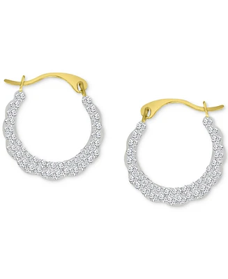 Crystal Pave Scallop Edge Small Hoop Earrings in 10k Gold, 0.59"