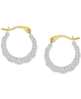 Crystal Pave Scallop Edge Small Hoop Earrings in 10k Gold, 0.59"