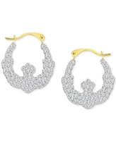 Crystal Pave Wavy Patterned Small Hoop Earrings in 10k Gold, 0.73"