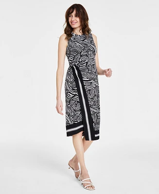 Michael Kors Women's Zebra-Print Faux Wrap Midi Dress