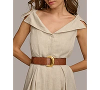 Donna Karan Women's Faux-Leather Belt Collared Shirtdress