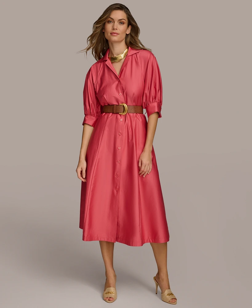 Donna Karan Women's Faux-Leather Belt Cotton Shirtdress