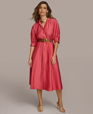 Donna Karan Women's Faux-Leather Belt Cotton Shirtdress