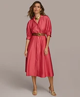 Donna Karan Women's Faux-Leather Belt Cotton Shirtdress