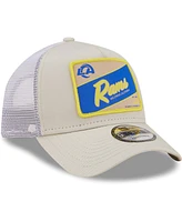 Men's New Era Khaki, White Distressed Los Angeles Rams Happy Camper A-Frame Trucker 9FORTY Snapback Hat