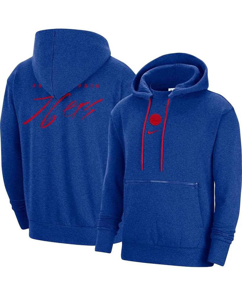 Men's Nike Heather Royal Philadelphia 76ers Courtside Versus Flight Pullover Hoodie