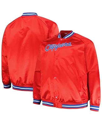 Men's Mitchell & Ness Red La Clippers Hardwood Classics Throwback Wordmark Raglan Full-Snap Jacket