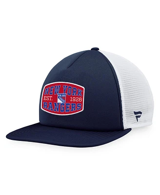 Men's Fanatics Navy, White New York Rangers Foam Front Patch Trucker Snapback Hat
