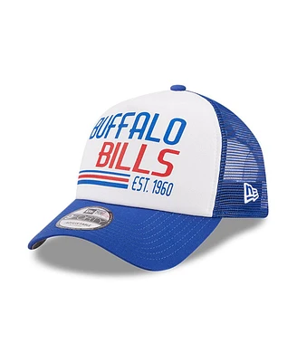 Men's New Era White, Royal Buffalo Bills Stacked A-Frame Trucker 9FORTY Adjustable Hat