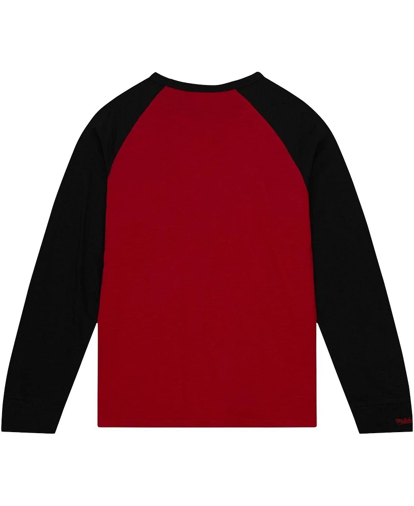 Men's Mitchell & Ness Scarlet Nebraska Huskers Legendary Slub Raglan Long Sleeve T-shirt