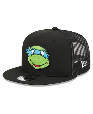 Men's New Era Black Teenage Mutant Ninja Turtles Happy Leonardo Trucker 9FIFTY Snapback Hat