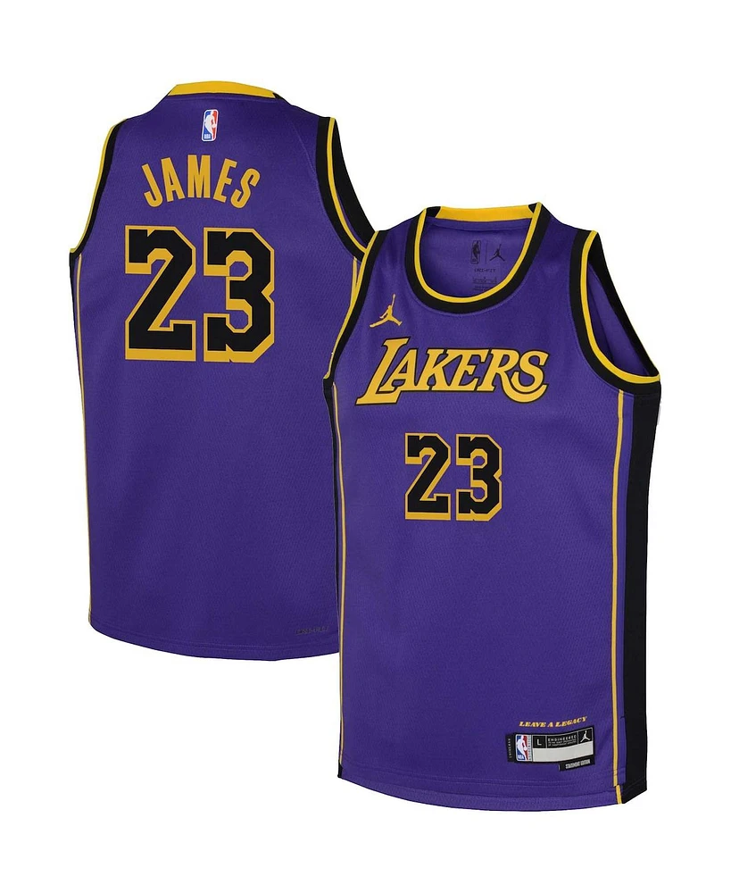 Big Boys Jordan LeBron James Purple Los Angeles Lakers Performance Swingman Jersey - Statement