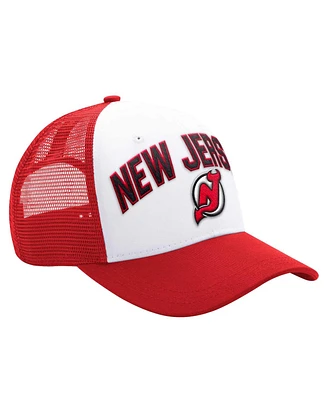 Men's Starter White, Red New Jersey Devils Arch Logo Trucker Adjustable Hat