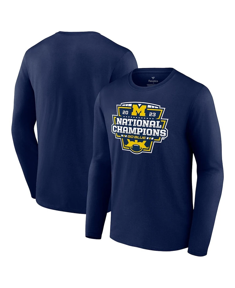 Men's Fanatics Navy Michigan Wolverines College Football Playoff 2023 National Champions Logo Long Sleeve T-shirt