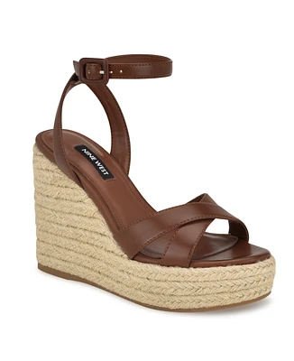 Nine West Women's Earnit Round Toe Ankle Strap Wedge Sandals