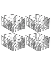 mDesign Metal Wire Food Organizer Basket, Built-In Handles, 4 Pack, Dark Gray