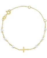 Children's Imitation Pearl & East West Cross Chain Bracelet