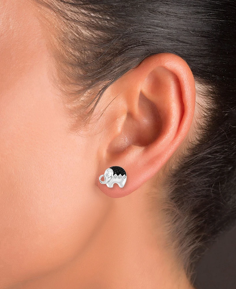 Black Spinel (1/4 ct. t.w.) & Lab-Grown White Sapphire (1/10 Elephant Stud Earrings Sterling Silver (Also Ruby Lab