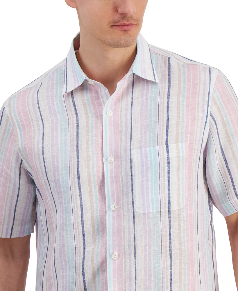 Club Room Men's Dart Striped Short-Sleeve Linen Shirt, Created for Macy's