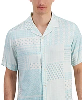 Club Room Men's Patchwork Geo-Print Resort Camp Shirt, Created for Macy's