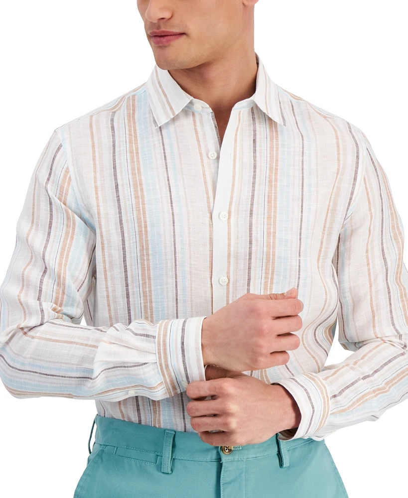 Club Room Men's Dart Stripe Linen Long-Sleeve Shirt, Created for Macy's