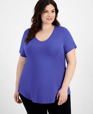 Jm Collection Plus V-Neck Short-Sleeve Top, Created for Macy's