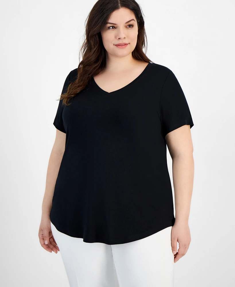 Jm Collection Plus V-Neck Short-Sleeve Top, Created for Macy's