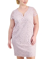 Connected Plus V-Slit-Neck Sequin Lace Sheath Dress