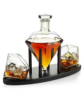 The Wine Savant Diamond Whiskey Decanter with Diamond Whiskey Glasses, Set of 3