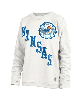 Women's Pressbox White Kansas Jayhawks Shoreline Sundown Pullover Sweatshirt