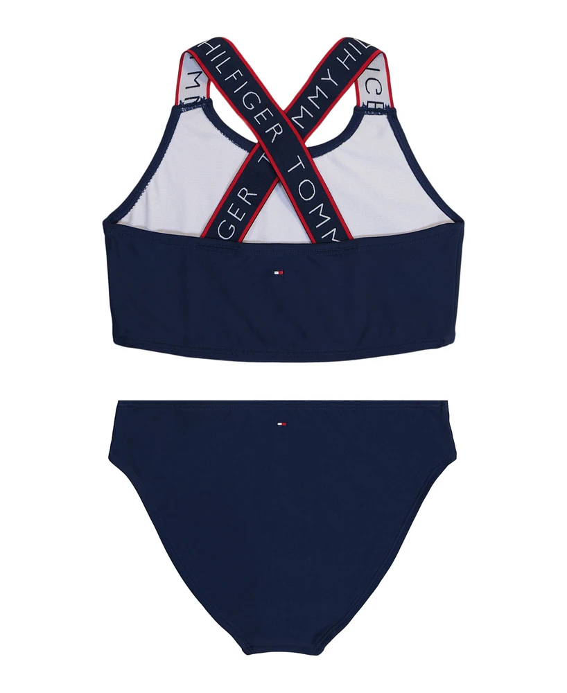 Tommy Hilfiger Big Girls Logo Strap Two Piece Swimsuit