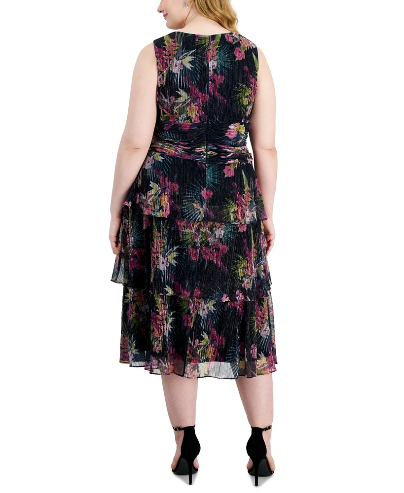 Sl Fashions Plus Floral-Print Crinkled Midi Dress