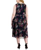 Sl Fashions Plus Size Floral-Print Crinkled Midi Dress