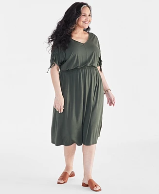 Style & Co Plus V-Neck Shirred-Sleeve Dress, Created for Macy's