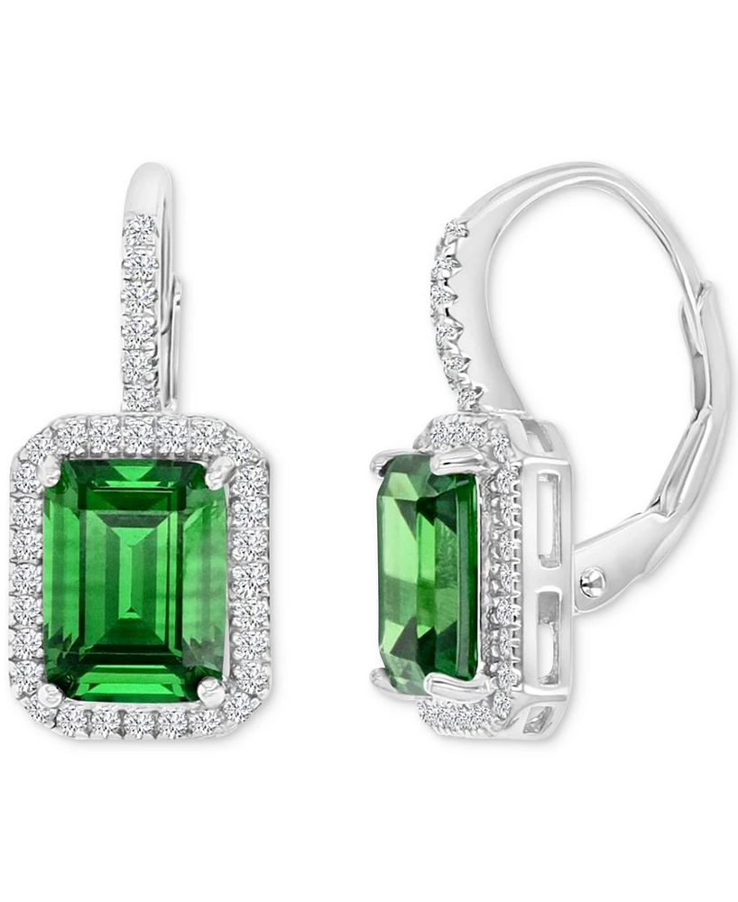 Cubic Zirconia Emerald-Cut Halo Leverback Statement Earrings