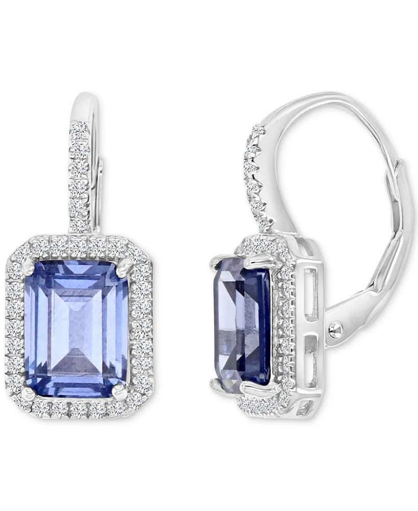 Cubic Zirconia Emerald-Cut Halo Leverback Statement Earrings