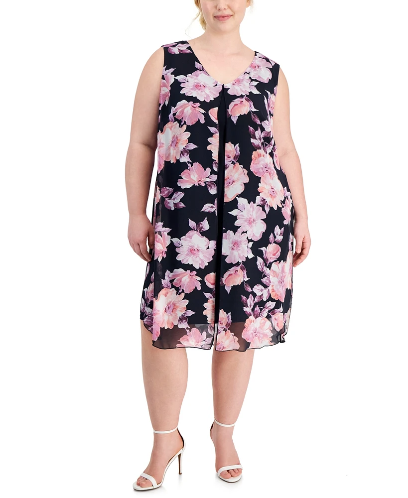 Connected Plus Sleeveless Printed Overlay Dress