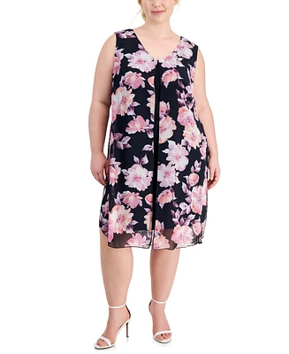 Connected Plus Sleeveless Printed Overlay Dress
