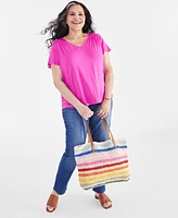 Style & Co Plus V-Neck Smocked-Shoulder Short-Sleeve Top, Created for Macy's