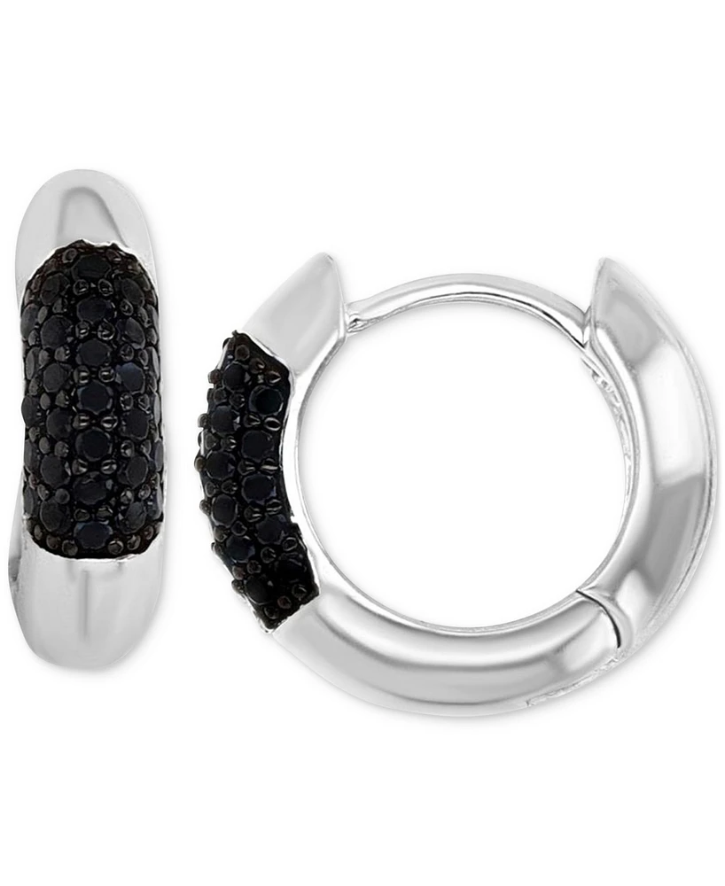 Black Spinel Wide Width Small Huggie Hoop Earrings (1/2 ct. t.w.) in Sterling Silver, 0.55"