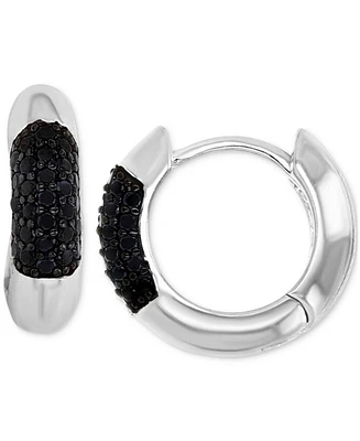 Black Spinel Wide Width Small Huggie Hoop Earrings (1/2 ct. t.w.) in Sterling Silver, 0.55"