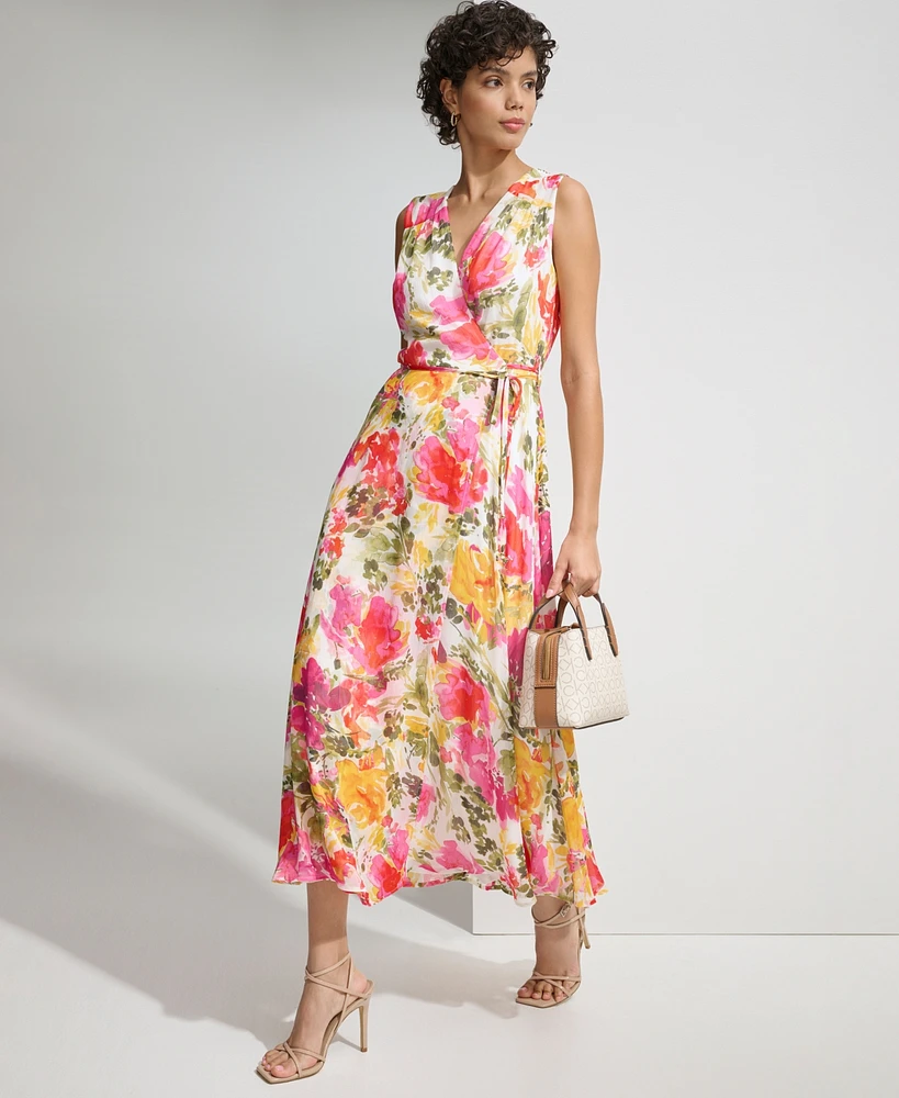 Calvin Klein Women's Printed Chiffon Wrap Dress