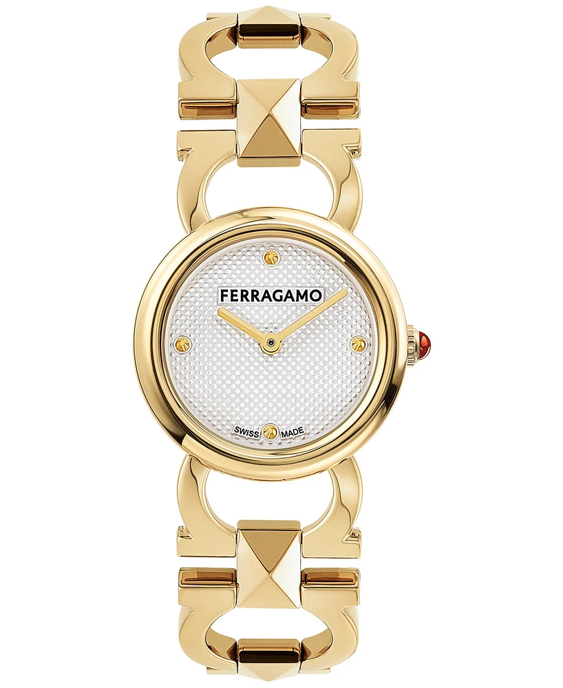 Salvatore Ferragamo Women's Swiss Gold Ion Plated Stainless Steel Stud Link Bracelet Watch 25mm