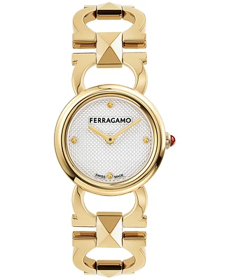 Salvatore Ferragamo Women's Swiss Gold Ion Plated Stainless Steel Stud Link Bracelet Watch 25mm