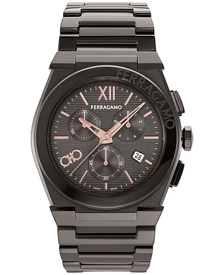 Salvatore Ferragamo Men's Swiss Chronograph Gunmetal Ion Plated Stainless Steel Bracelet Watch 42mm