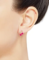 Lab-Grown Ruby (1-1/3 ct. t.w.) Button Cherry Leaf Earrings in 10k Yellow Gold