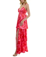 Crystal Doll Juniors' Floral Tie-Strap Tiered Maxi Dress