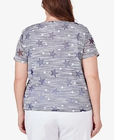 Alfred Dunner Plus All American Lined Space Dye Stars Tee with Side Tie